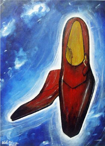 赤茶色の革靴（モンクストラップ）の絵画