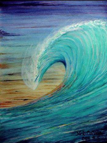 日没時の波の絵画