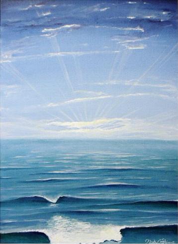 日の出の海の絵画