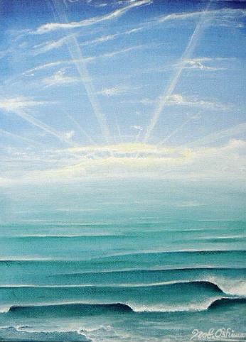 日の出の海の絵画