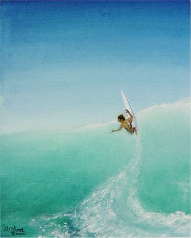 サーフィン・サーファーの絵画、海・波の絵画、サンセットビーチ