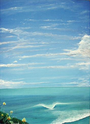 油絵　海の絵　サーフィン サーフィン 風景画 海の絵 海 オイルパステル パステル画 絵画