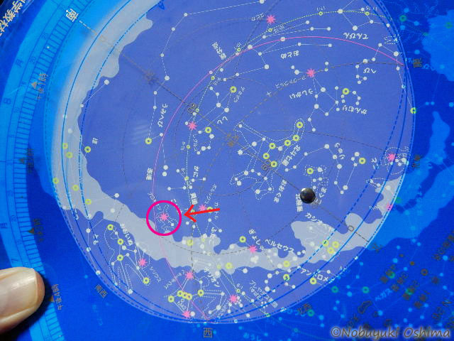2025年6月1日18時の星座早見盤（西の方角）